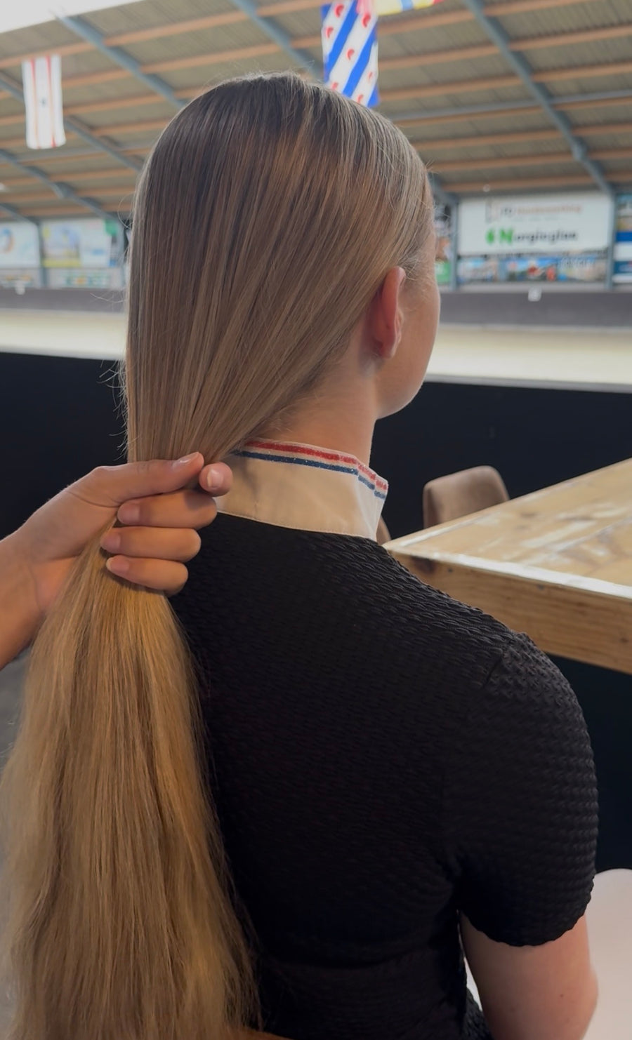 Thick, straight hair worn down before styling